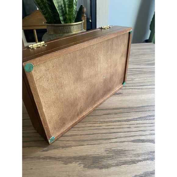 Vintage Midcentury Valet Butler Box Wood Jewelry Box With Mirror And Felt Lining - Picture 7 of 7